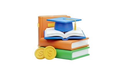 3D Education and Finance Concept on transparent background