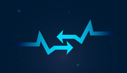 Move forward arrows Vertical glow effects hint at real‑time performance tracking and KPIs concepts. on dark digital grid background analytics dashboards, vector