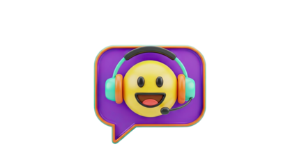 3D Emoji with Headset and Speech Bubble on transparent background