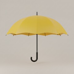 Bright Yellow Open Umbrella Standing on a Neutral Background