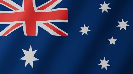 3D animation of Australian national flag waving smoothly in a seamless loop, diagonal. Blue, red, and white colors with realistic fabric motion, background footage. - Powered by Adobe