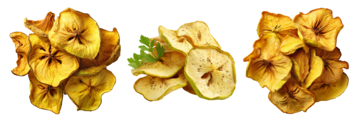 Set of Fiji takeaway and street foods fried breadfruit chips rustic alternative to potato chips on white transparent background