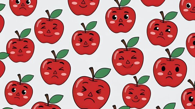 Cute Red Apple Characters Animated Loop Background