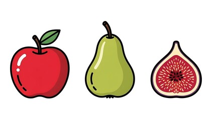 Illustration of Fresh Fruits Apple Pear Fig.