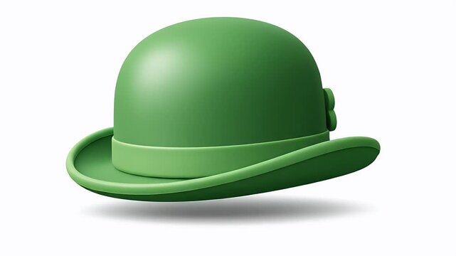 Green Bowler Hat With Feather Detail Isolated On White Background