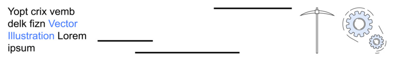 Industry, mining tools, mechanical processes, gear systems, engineering design, machinery. Minimalist pickaxe with a gear and engineering-related diagram. Industry and mining tools theme
