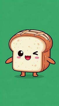 Cute Toast Waving Hand Character Animation Loop Green Background