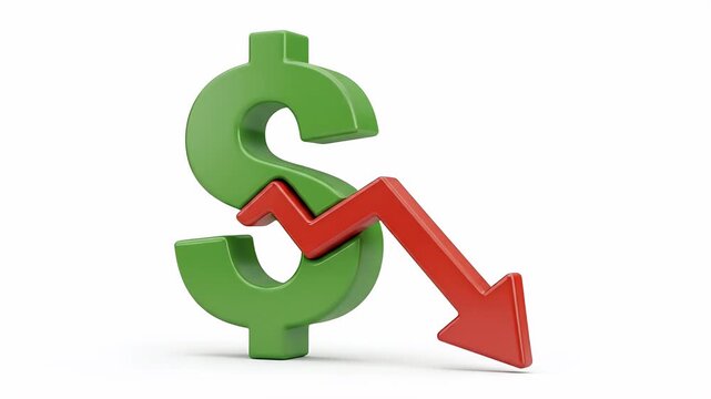 Green Dollar Sign With Red Downward Arrow Symbolizing Financial Crisis