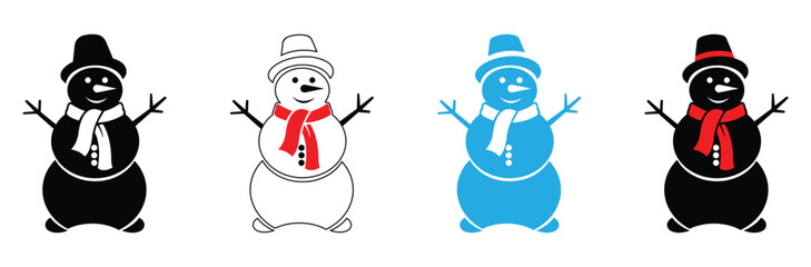 Colorful snowman illustrations in various styles and colors