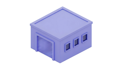 3D Minimalist Isometric Garage Building Icon on transparent background