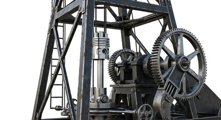 Fototapeta premium Detailed close-up of an industrial oil derrick with gears and machinery.
