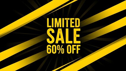 Limited sale 60 percent off yellow and black caution warning stripes, PNG with alpha channel and isolated subject