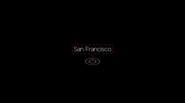 san francisco location pin animation with dashed outline and ripple wave.