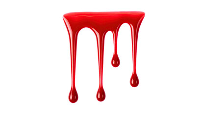 Glossy red liquid drips against a stark black backdrop