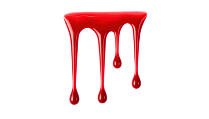 Glossy red liquid drips against a stark black backdrop