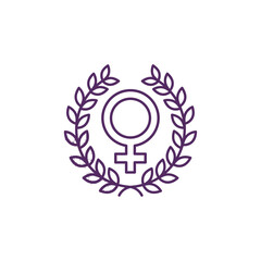 Obraz premium International womens day female symbol line art bold outline wreath leaf arc vector illustration