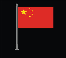 China flag on flagpole simple 