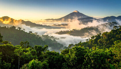 A view of the jungle from the top of the mountain beautiful scenery of trees growing on mountain
5