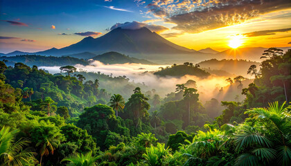 A view of the jungle from the top of the mountain beautiful scenery of trees growing on mountain
6