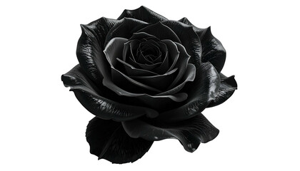 A perfect, high-contrast, studio-lit image of a fully-bloomed black rose against black background