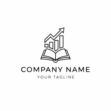 Educational Business Growth Logo with Book and Bar Chart.