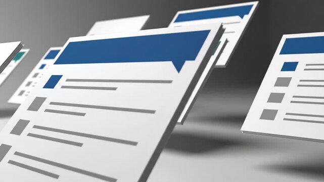 Abstract 3D Render of Digital Pages and Forms Floating in Space