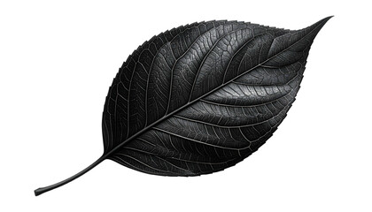 A stark, grayscale image of a single, detailed leaf against a black background