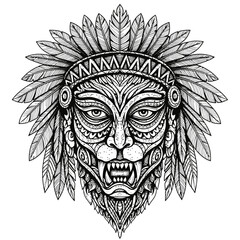 Native American Tribal Chief Illustration Face.