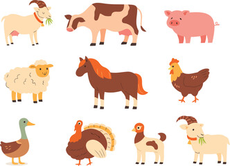 Obraz premium Farmyard Friends: A vibrant ensemble of farm animals. From the gentle cow to the playful pig, and the majestic horse, this scene captures the simple joys of rural life.