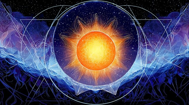 Blue and golden rings of light on a magic circle.