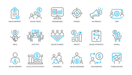 Sales Team icons outline pack collection. Vector Illustration