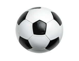 A classic, spherical, black and white soccer ball isolated on black