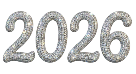 Diamond Encrusted 2026 Luxury Jewel 3D Number Transparent PNG