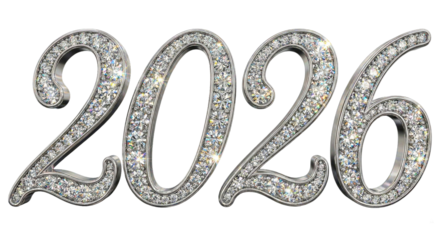 Diamond Encrusted 2026 Luxury Jewel 3D Number Transparent PNG
