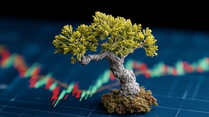 Tree on financial graph symbolizes green bonds and sustainable impact investing.