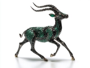 Obraz premium Intricate Gazelle Sculpture Detailed Emerald Green And Black Embellished With Tiny Stones