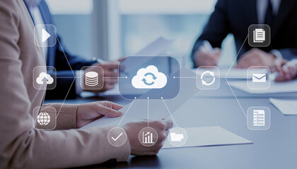 ビジネスシーン、デジタルワークフロー、クラウド、DX