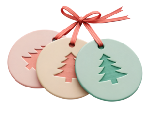 Christmas Gift Tags with Tree Icons, 3D Illustration