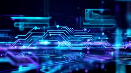 Futuristic blue circuit board processing data - Powered by Adobe
