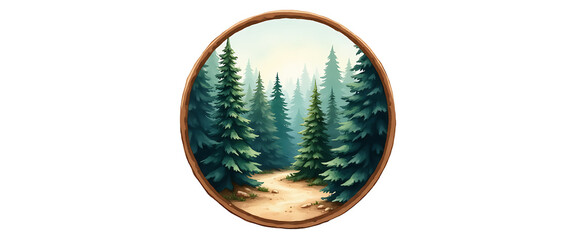 pathway winding through majestic pine forest on misty morning light with warm tones and natural beauty