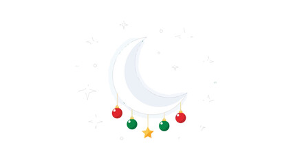 Crescent Moon with Christmas Ornaments.