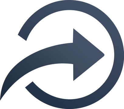 Sleek graphic symbol featuring a dark gray circular arrow, representing forward movement, advancement, refresh, and the concept of continuation in digital user interfaces