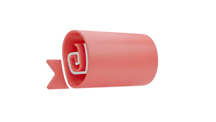 3D Pink Ribbon Scroll with White Inner Swirl on transparent background