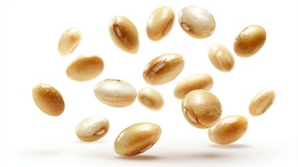 Soybeans levitate isolated on a white background.