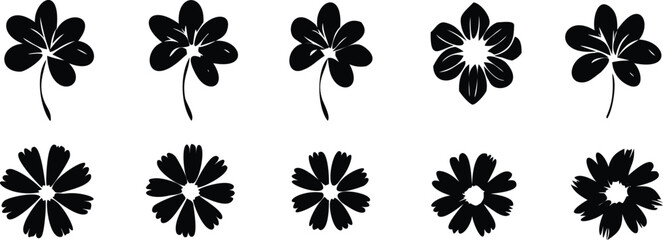 A series of black and white drawings of flowers. The drawings vary in size and shape, but all have a similar style. The mood of the images is calm and serene