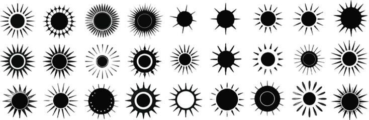 A collection of black and white suns with varying sizes and shapes