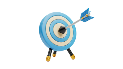 3D Arrow hitting target on transparent background