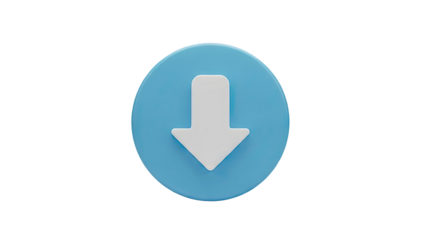 3D Blue circle with white down arrow icon on transparent background