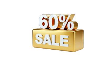 3D 60% Sale Discount 3D Render Gold Block on transparent background