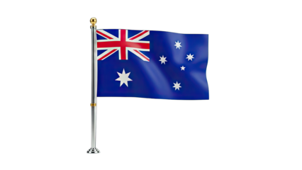 3D Australian Flag Waving on a Pole on transparent background